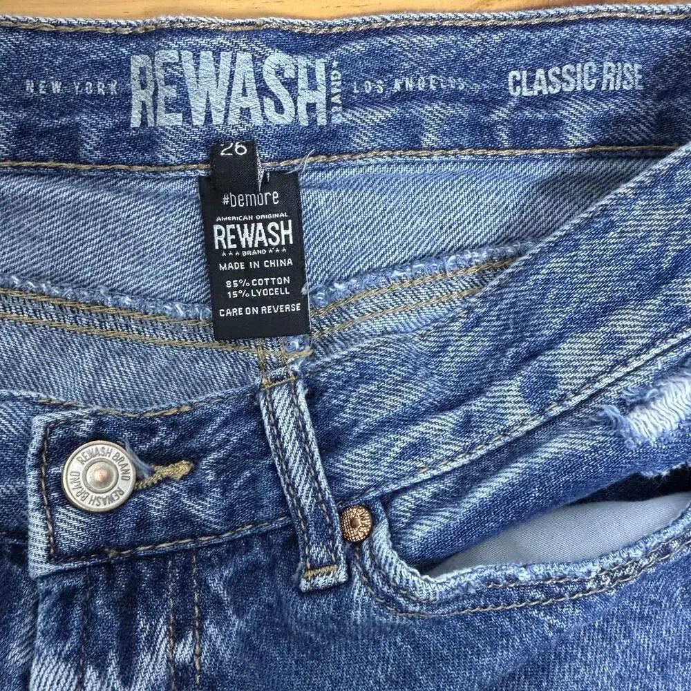 REWASH Wide Leg Baggy Jeans/Denim Blue Distressed Classic Rise. Size: 26x31 - Picture 3 of 7